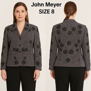 John Meyer Women 8 Blazer Gray Black Beaded Embroidered Floral Button Up Purple
